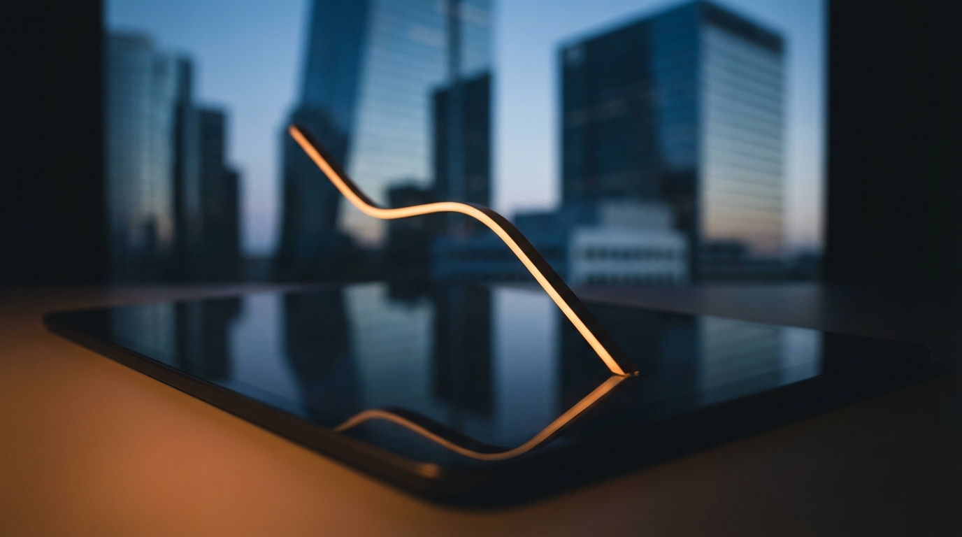 급격히 하락하는 주식 시장 그래프와 현대적인 금융 지구의 실루엣을 배경으로, 한국 주식 시장의 폭락과 금융 위기를 상징하는 세련된 편집 사진.