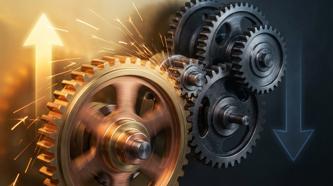 승수효과의 원리와 시장 상황에 따른 양면성을 보여주는 기어 메커니즘