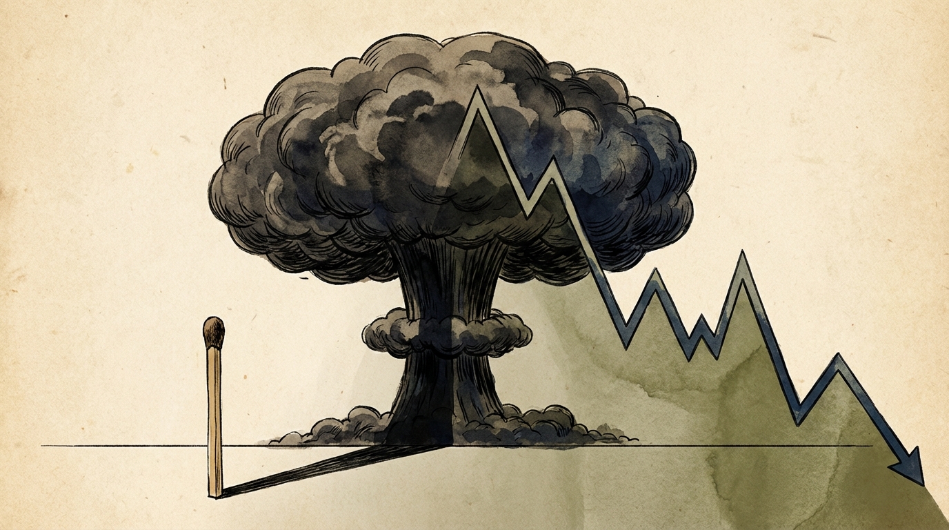 불이 붙지 않은 작은 성냥개비가 벽에 거대한 폭발 그림자를 드리우고 있는 모습