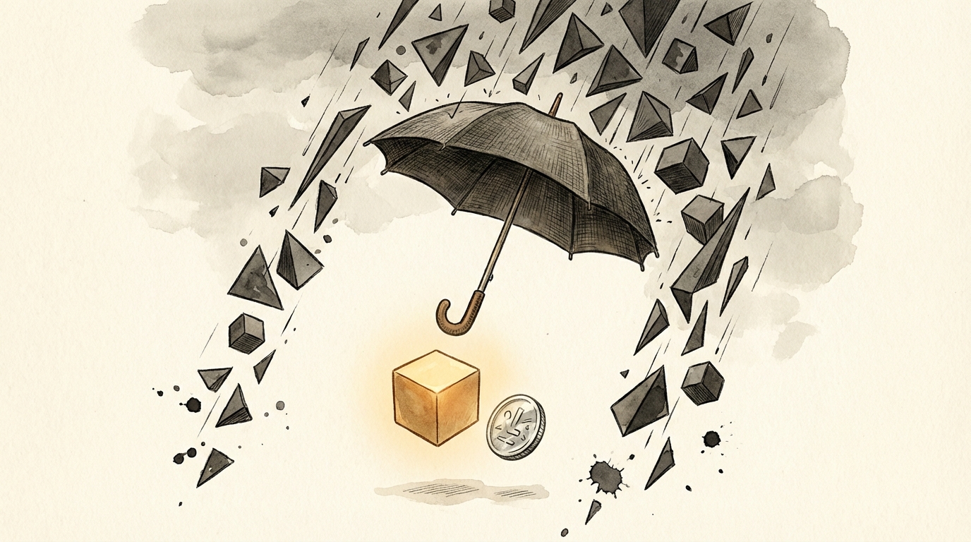 거친 비바람을 막아주며 빛나는 금괴와 동전을 보호하는 튼튼한 우산