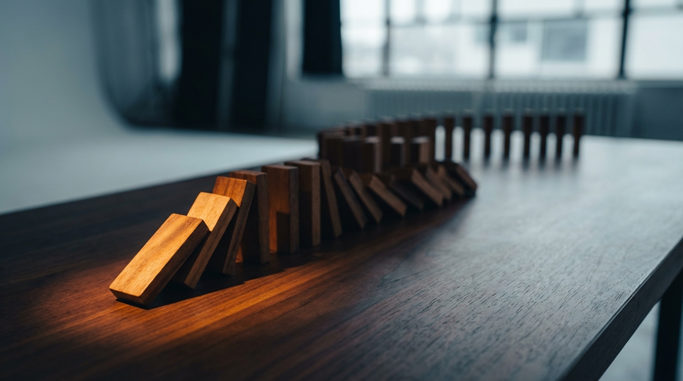 '기대의 자기실현' 원리를 상징하는 도미노가 연쇄적으로 쓰러지는 순간